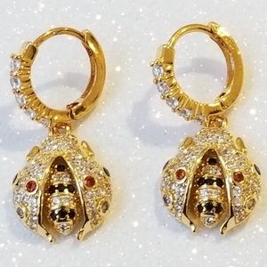 Ladybu gold pave rhinestone huggie hoop earring